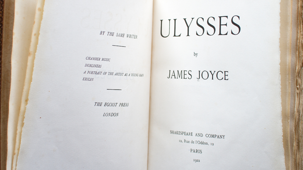 Tittelside inne i førsteutgave av "Ulysses" av James Joyce