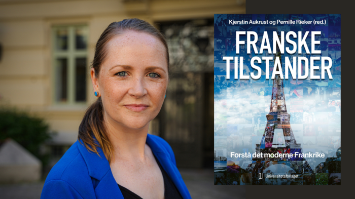 Portrett av Kjerstin Aukrust og bokcoveret til boka Franske tilstander.