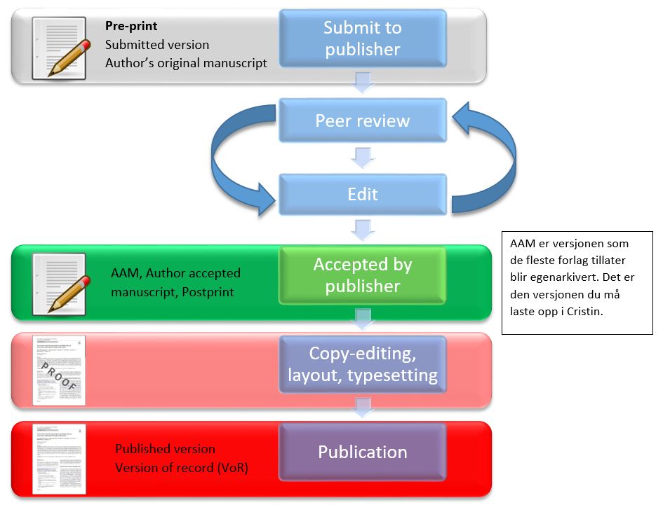 Publiseringsprosessen og de ulike artikkelversjonene. 